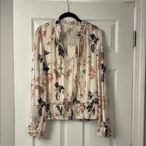 Cream Ruffled Tie Front Blouse